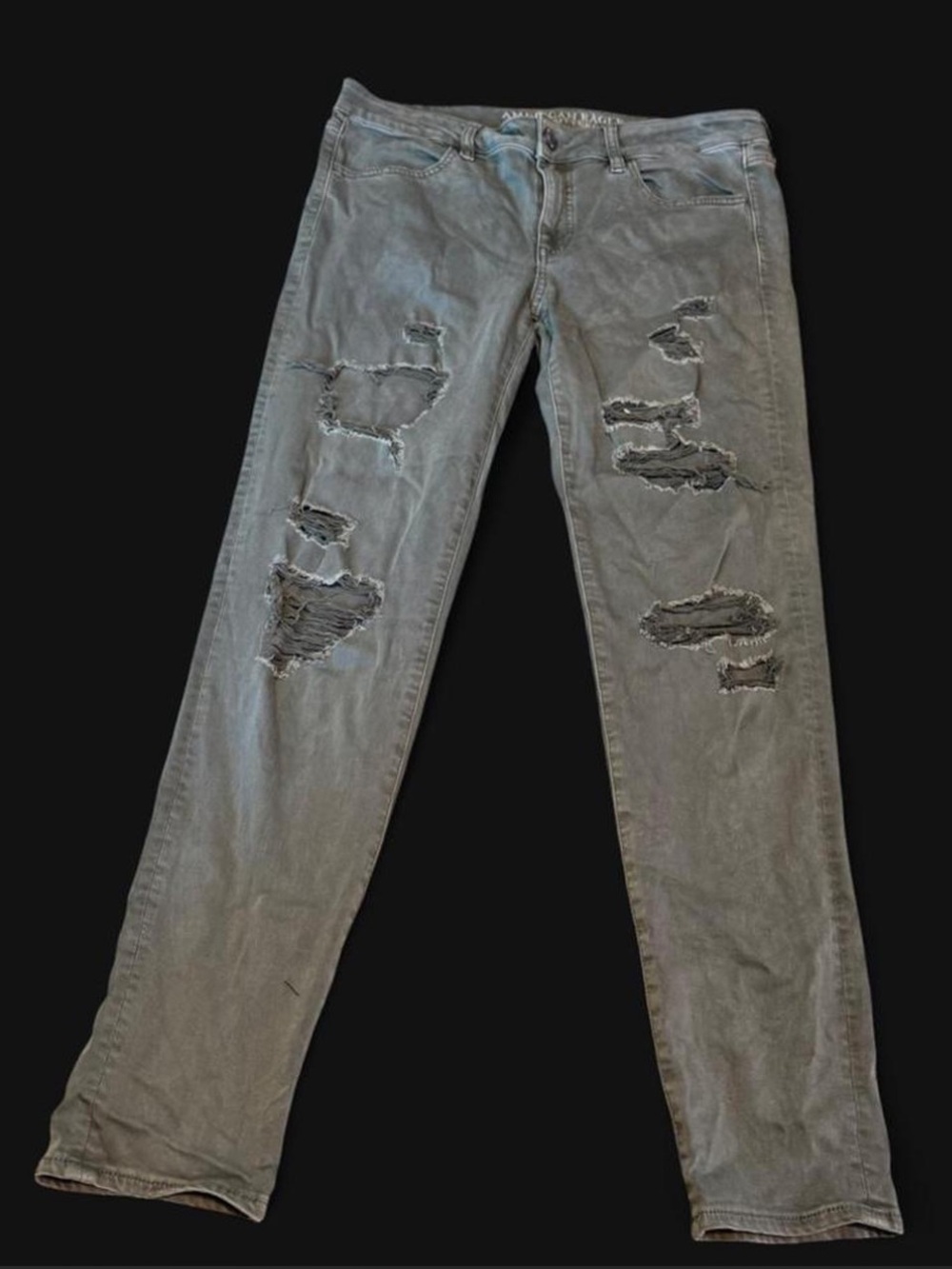 American Eagle Outfitters Olive distressed Jeans stretch skinny size 12
